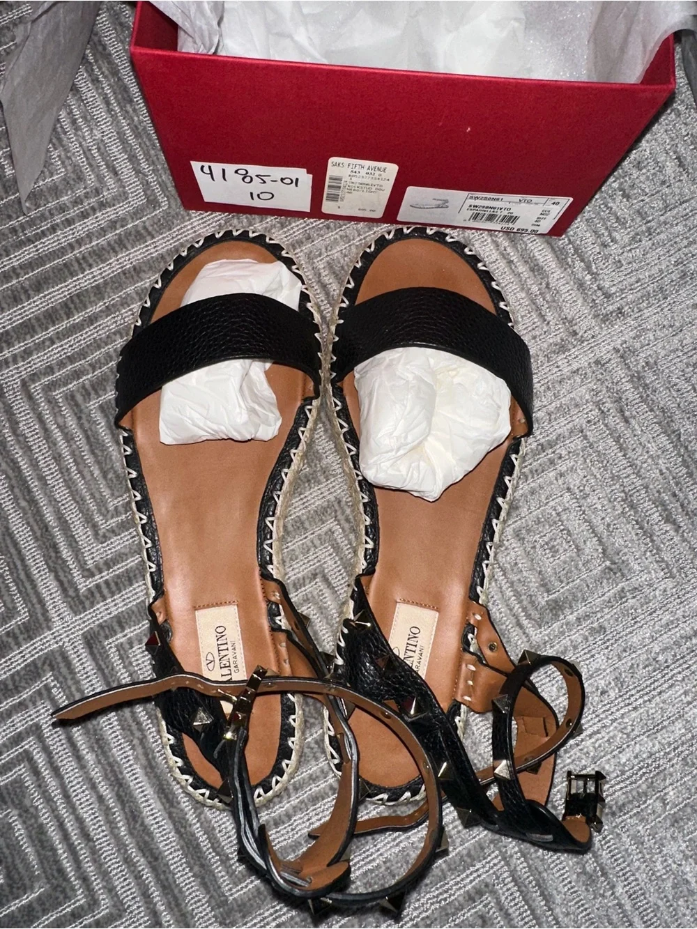 Valentino Black Studded Leather Espadrille Sandal